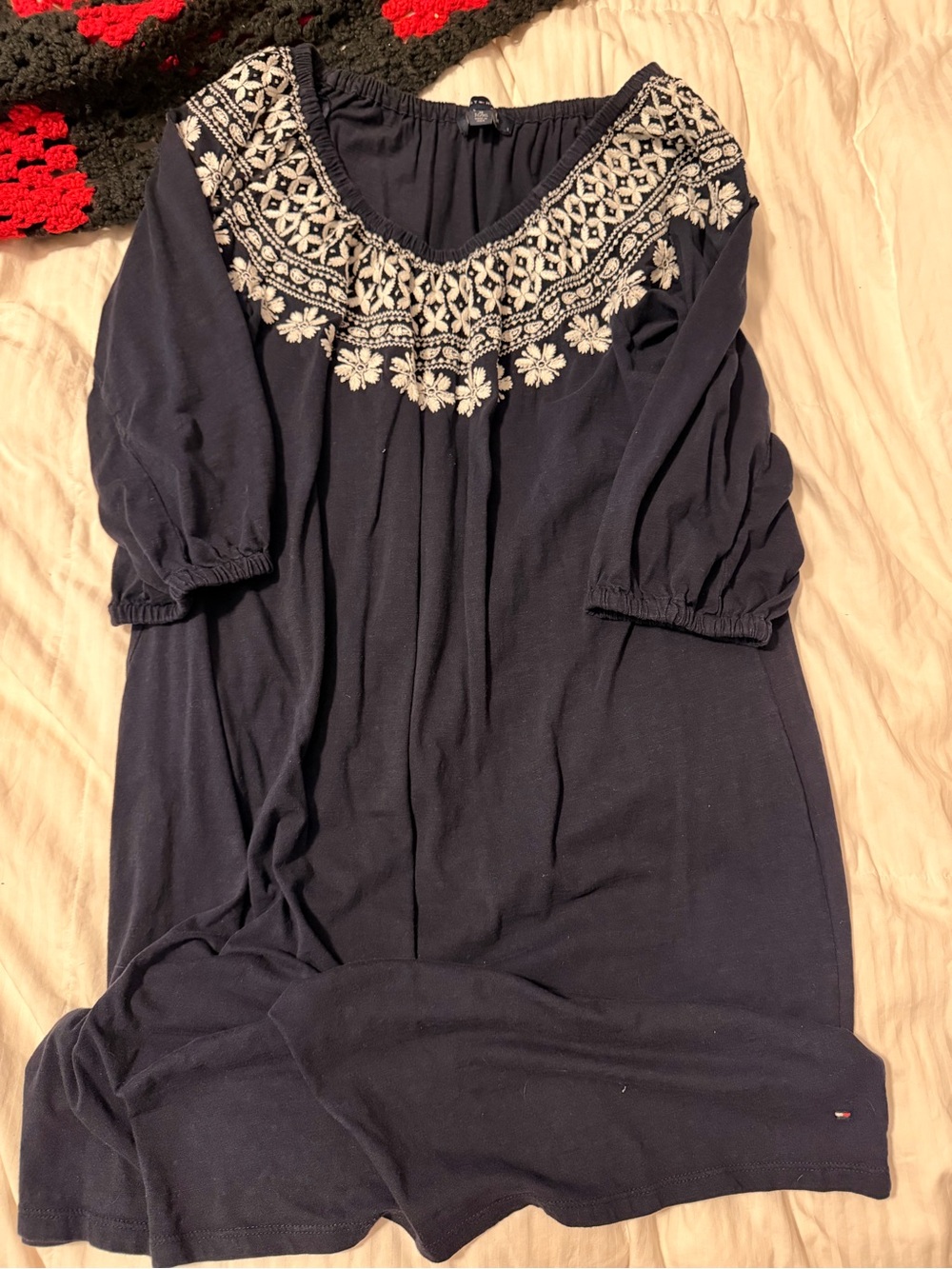 Tommy Hilfiger Navy Dress with White Embroidered Yoke